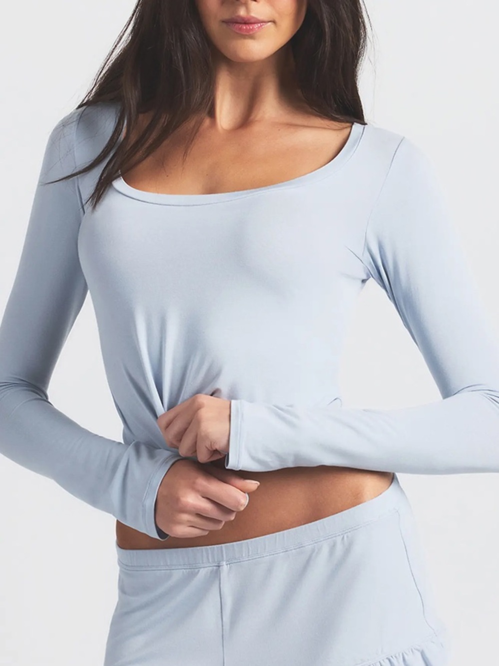 SKIMS Lounge Top Scoop Neck Slight Bell Sleeve Soft Modal Zen Blue XS NWT!
